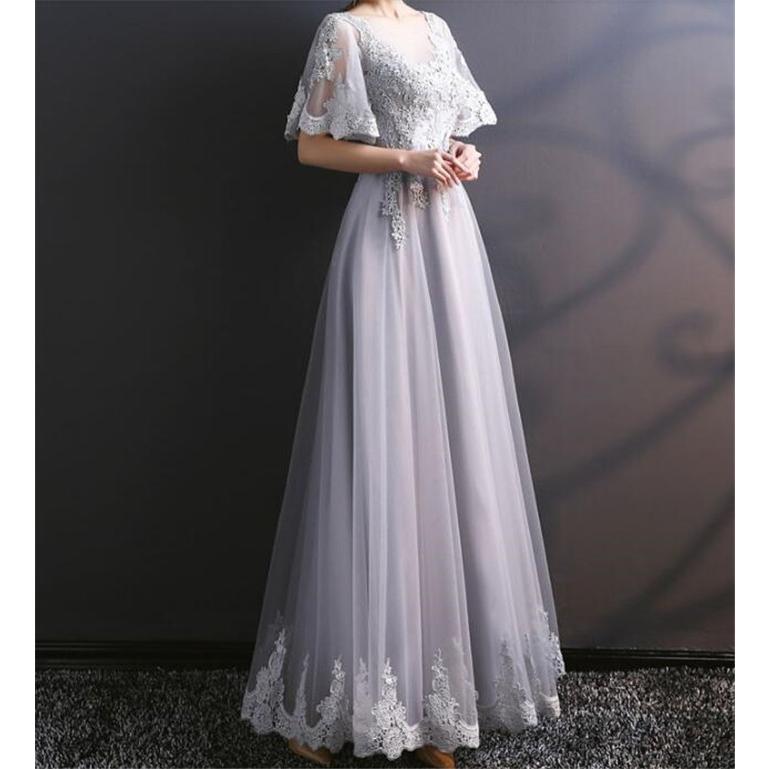 ロングドレス 演奏会 大人 ドレス 袖あり パーティードレス 結婚式