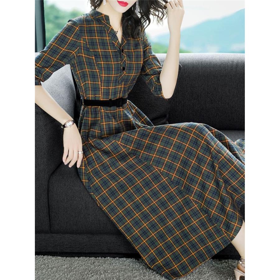 ワンピース レディース きれいめ ロングワンピース ミモレ丈 シャツワンピース チェック ベルト付き 七分袖 秋ワンピース Aラインワンピース 通勤 Ol 大人 上品 Cxj Ty808 Youdear 通販 Yahoo ショッピング