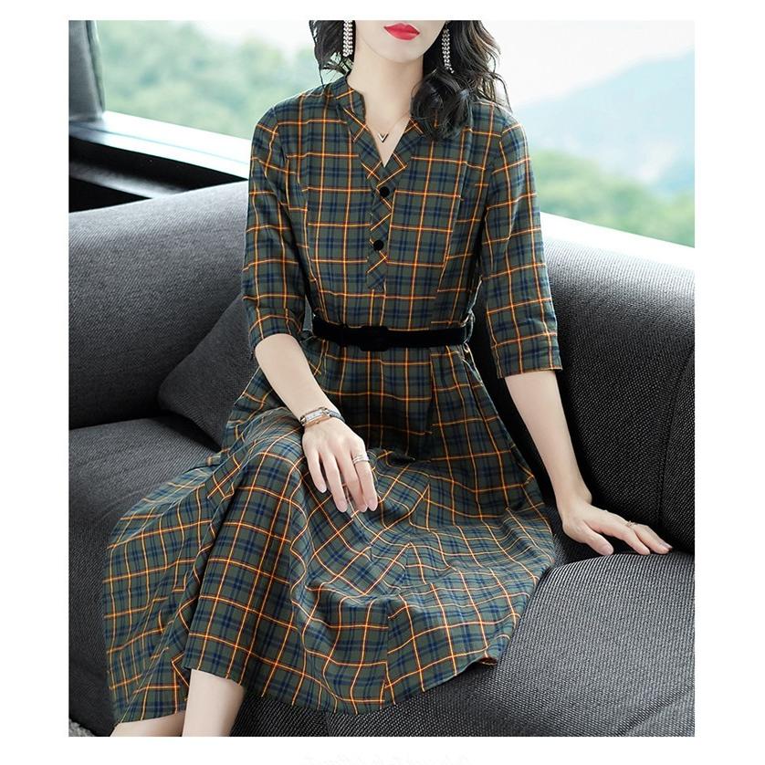 ワンピース レディース きれいめ ロングワンピース ミモレ丈 シャツワンピース チェック ベルト付き 七分袖 秋ワンピース Aラインワンピース 通勤 Ol 大人 上品 Cxj Ty808 Youdear 通販 Yahoo ショッピング