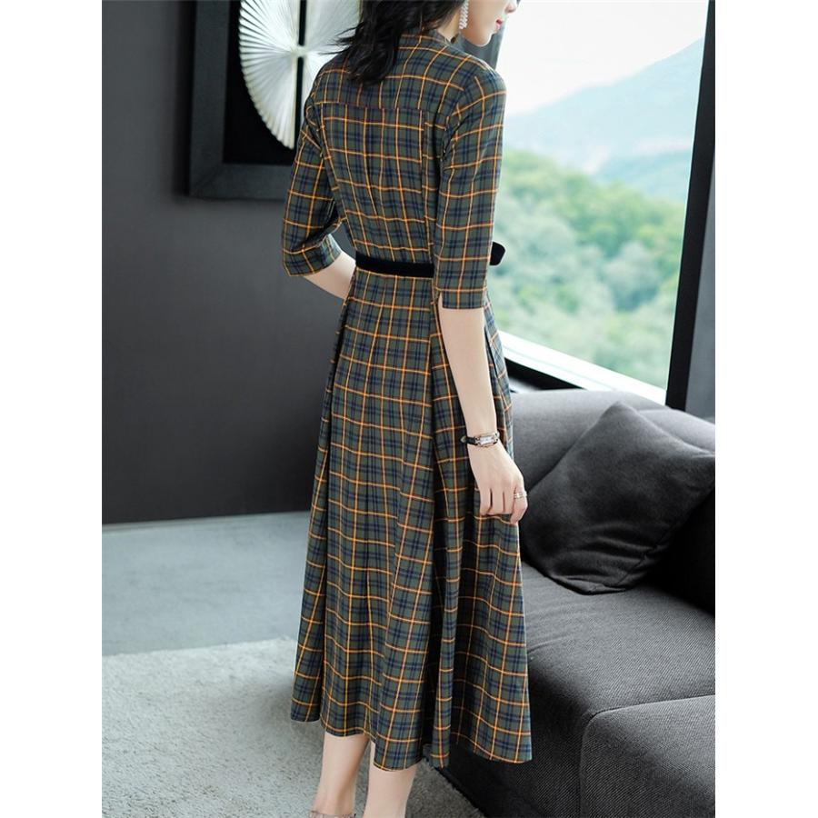 ワンピース レディース きれいめ ロングワンピース ミモレ丈 シャツワンピース チェック ベルト付き 七分袖 秋ワンピース Aラインワンピース 通勤 Ol 大人 上品 Cxj Ty808 Youdear 通販 Yahoo ショッピング