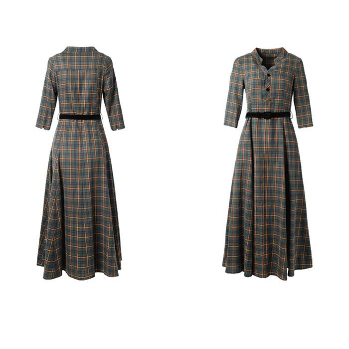 ワンピース レディース きれいめ ロングワンピース ミモレ丈 シャツワンピース チェック ベルト付き 七分袖 秋ワンピース Aラインワンピース 通勤 Ol 大人 上品 Cxj Ty808 Youdear 通販 Yahoo ショッピング