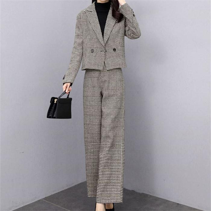 セットアップ パンツスーツ レディース ワイドパンツ 2点セット 長袖 チェック柄 千鳥柄 ボタン ビジネス オフィス 洋服 入学式 卒業式 代 30代 40代 秋冬 Cxt Ba 085 Youdear 通販 Yahoo ショッピング