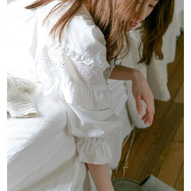パジャマ レディース ルームウエア 部屋着 ワンピース 春 夏 レース Pajamas コットン 無地 ホワイト 白 ロングワンピース ゆったり 長袖 Hs Bi 001 Youdear 通販 Yahoo ショッピング