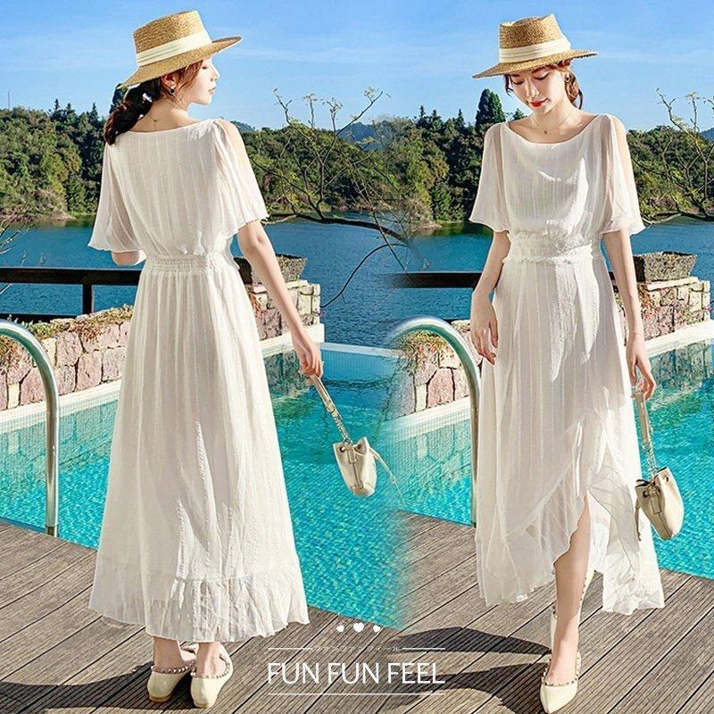 ワンピース レディース 40代 マキシワンピース 春 夏 ワンピース 白シフォン スリットフレアスカート オシャレ韓国風 大人上品 30代 結婚式ドレス お出かけ Hs Ch 060 Youdear 通販 Yahoo ショッピング