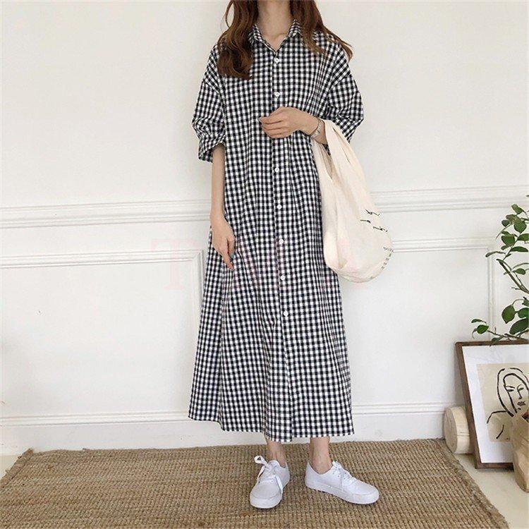 花柄チェック半袖ひざ丈ワンピース ワンピース レディース 膝丈ワンピース 春夏 チェック柄半袖 きれいめ