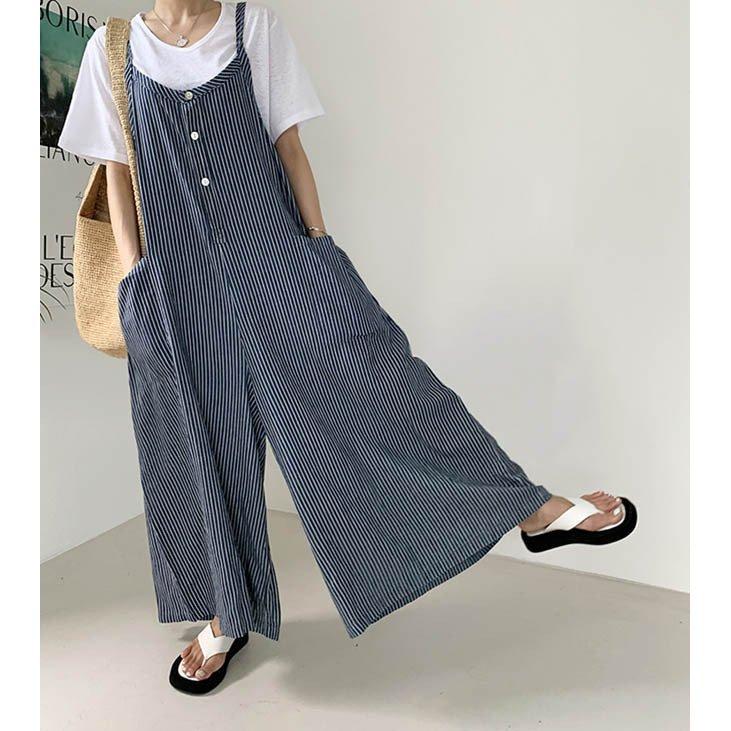 サロペットパンツ ガウチョパンツ スカーチョ ストライプ柄 