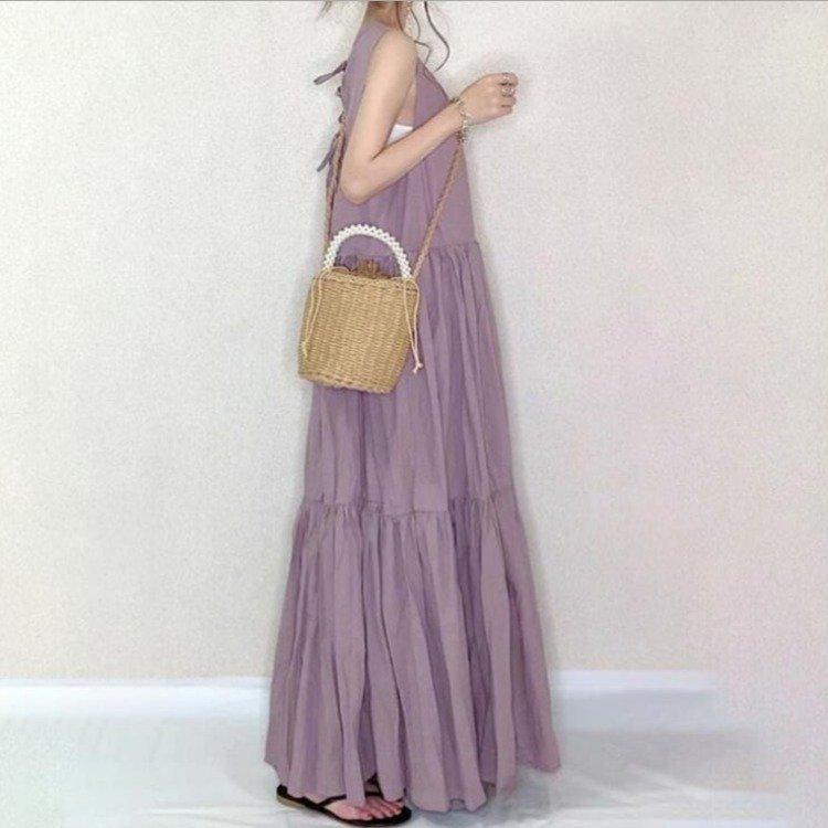 マキシワンピース ワンピース レディース 夏 ノースリーブ 袖なし