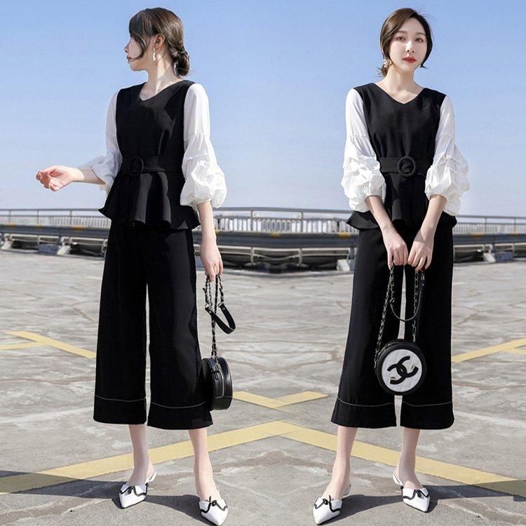 セットアップ レディース 40代 春夏 オシャレ 通勤 七分袖ブラウス 七分丈ワイドパンツ シフォン２点セット ビジネスol 韓国風 着痩せ 大人 新作 有名人芸能人