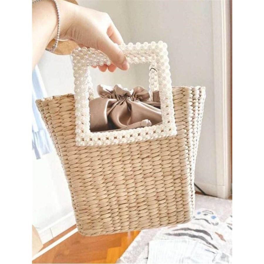 巾着付きチェーンストラップパールハンドルかごバッグ かごバッグ 夏 大人かわいい レジャー リゾートミニバッグショルダーバッグ 新しい季節