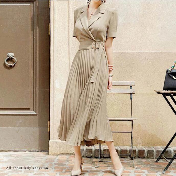 ワンピース 夏 レディース 半袖 襟付き プリーツスカート ベルト ワンピ ワンピース ドレス 大人 きれいめ Hs Ck 0 Youdear 通販 Yahoo ショッピング