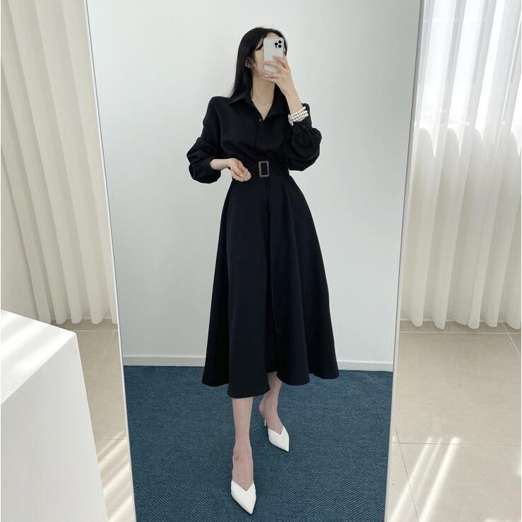 ワンピース ロングワンピース 長袖 シャツワンピース 折襟 レディース