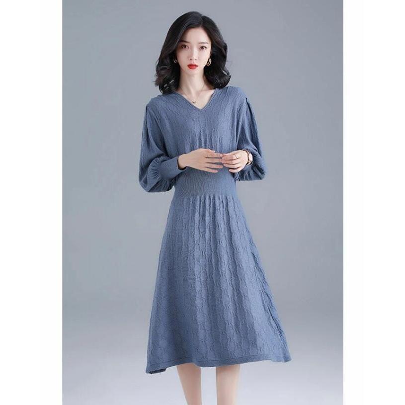 バーニーズニューヨーク パフスリーブリブ編 みニットワンピース