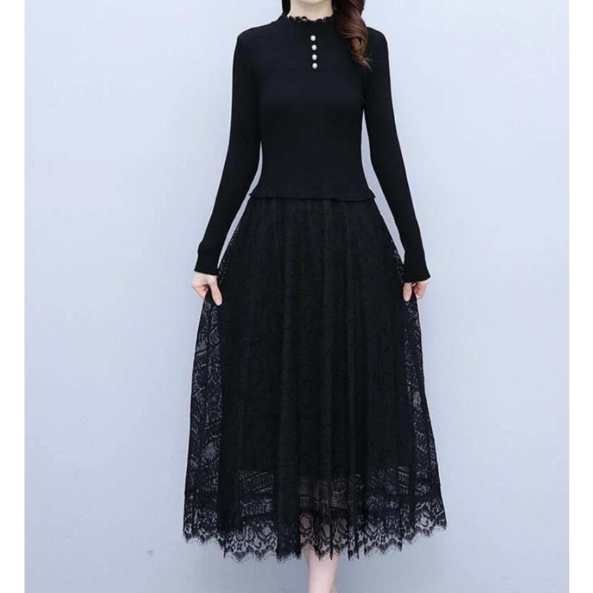 レース ワンピース レディース ロングワンピース 花柄 ニット レース ワンピース レディース ロングワンピース 花柄 ニット