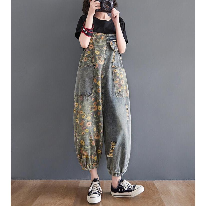 サロペット レディース オールインワン デニムワイドパンツ ロング丈