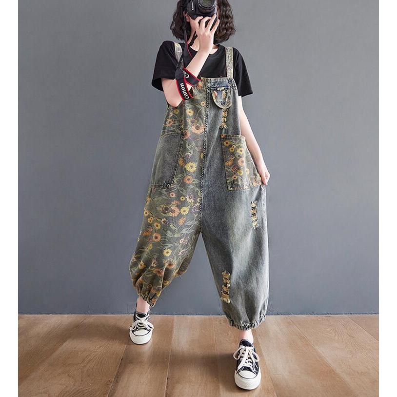 サロペット レディース オールインワン デニムワイドパンツ ロング丈