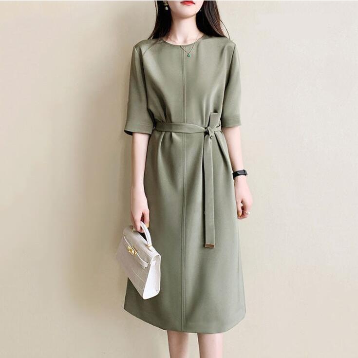 ワンピース レディース 夏 5分袖 半袖 膝丈 ワンピース きれいめ Iライン 春夏 オシャレ 体型カバー ロング丈 ロングワンピース ゆったり 上品 ワンピース レディース 夏 5分袖 半袖 膝丈 きれいめ Iライン 春夏