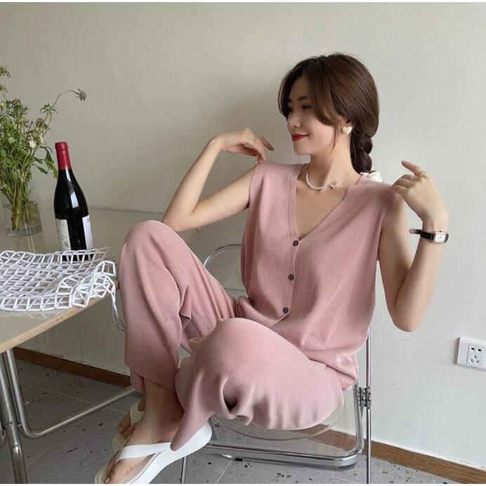 激安商品 パンツセットアップ レディース サマーニット セットアップ カーディガン 袖なし パンツドレス 春 夏 夏服 上下セットアップ ワイドパンツ Simbcity Net