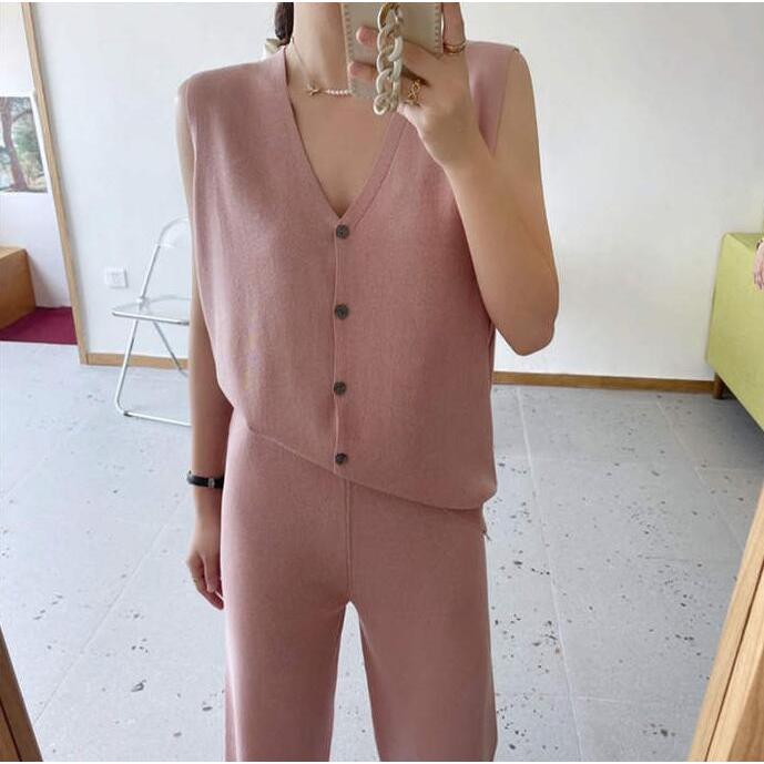激安商品 パンツセットアップ レディース サマーニット セットアップ カーディガン 袖なし パンツドレス 春 夏 夏服 上下セットアップ ワイドパンツ Simbcity Net