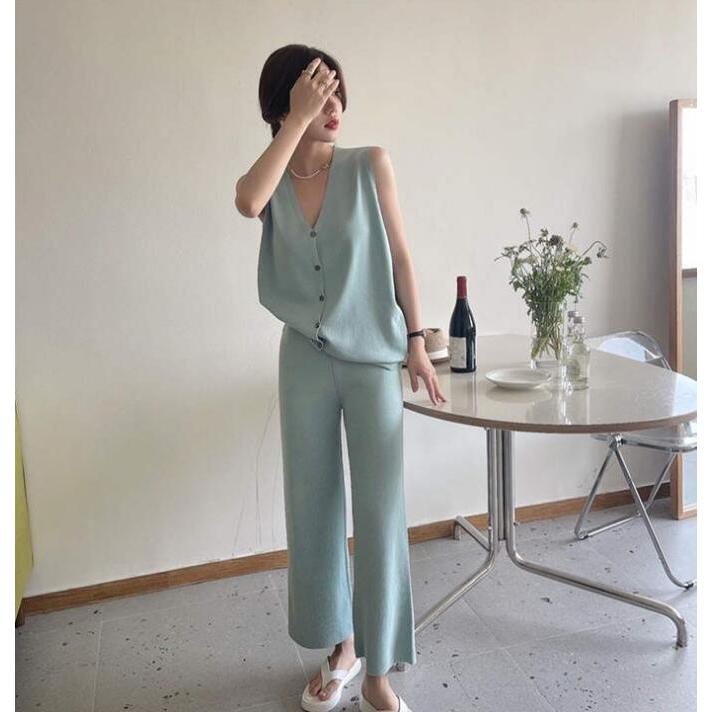 激安商品 パンツセットアップ レディース サマーニット セットアップ カーディガン 袖なし パンツドレス 春 夏 夏服 上下セットアップ ワイドパンツ Simbcity Net