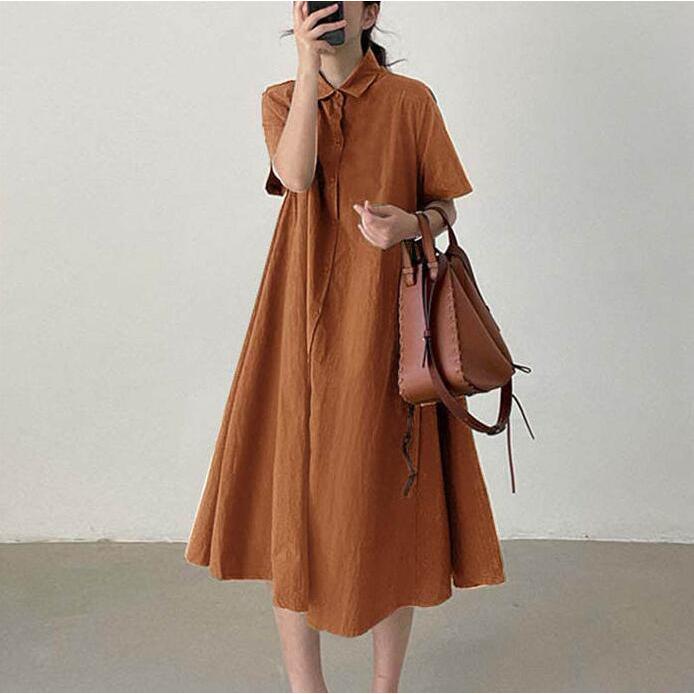 シャツワンピース レディース ロングワンピース ロング丈 ミモレ丈