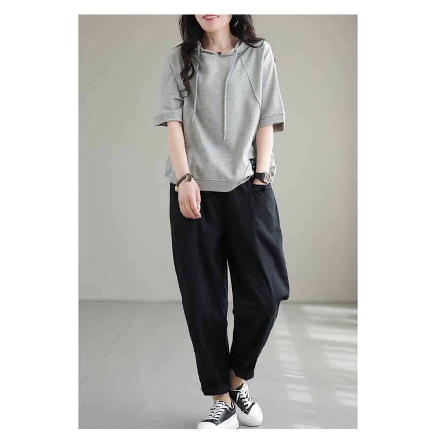 パーカー Tシャツ レディース 半袖 カットソー チュニック 夏 綿 パーカー Tシャツ レディース 半袖 カットソー チュニック 夏 綿