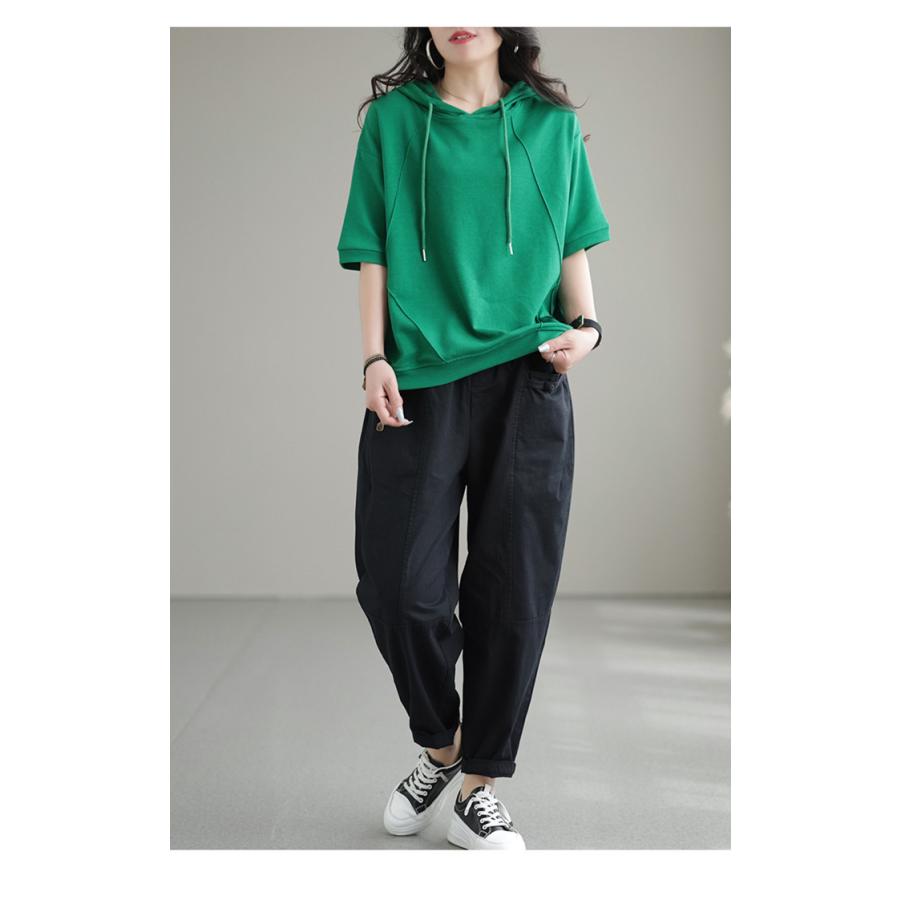 パーカー Tシャツ レディース 半袖 カットソー チュニック 夏 綿 パーカー Tシャツ レディース 半袖 カットソー チュニック 夏 綿