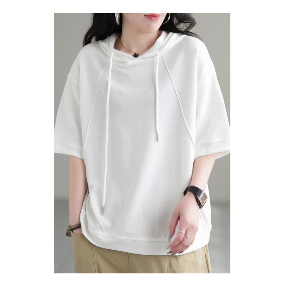 パーカー Tシャツ レディース 半袖 カットソー チュニック 夏 綿 パーカー Tシャツ レディース 半袖 カットソー チュニック 夏 綿