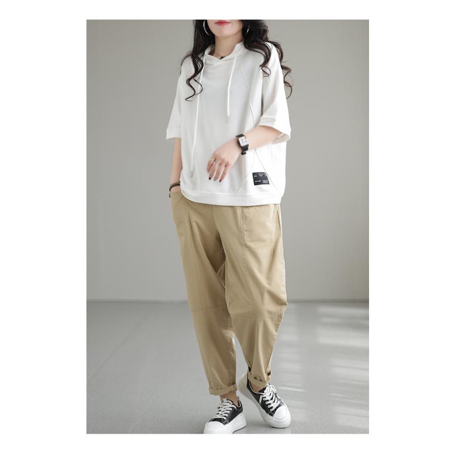 パーカー Tシャツ レディース 半袖 カットソー チュニック 夏 綿 パーカー Tシャツ レディース 半袖 カットソー チュニック 夏 綿