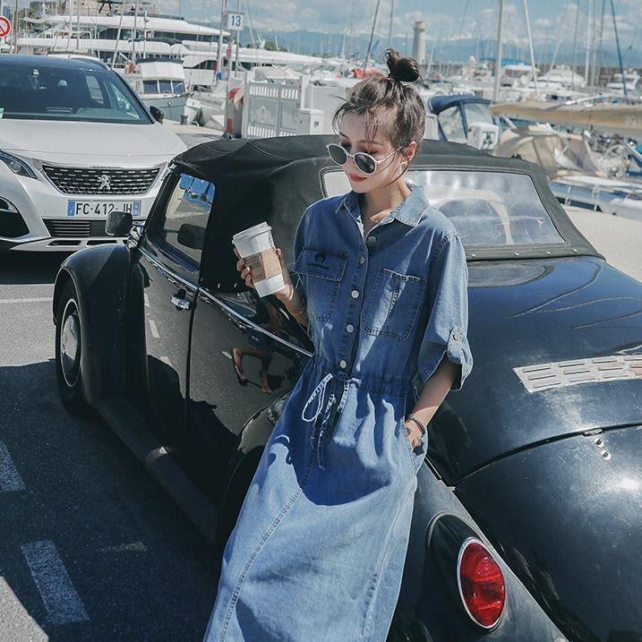 ワンピース デニムワンピース レディース 半袖 夏 きれいめ 膝丈