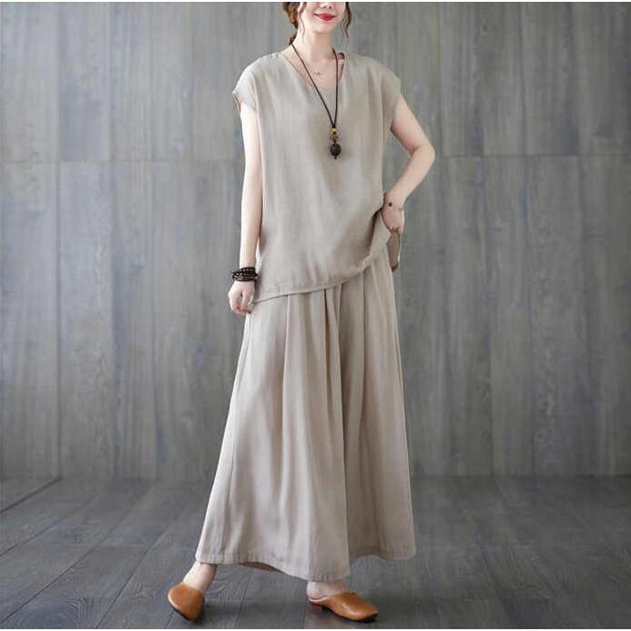 セットアップ レディースブラウス ワイドパンツ 半袖 夏 ガウチョ