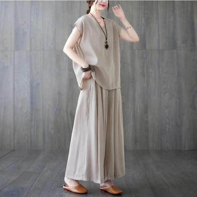 セットアップ レディースブラウス ワイドパンツ 半袖 夏 ガウチョ