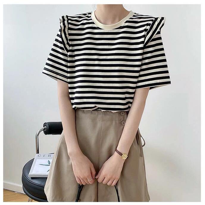 Tシャツ レディース 半袖 ボーダー フリル カットソー トップス フリル