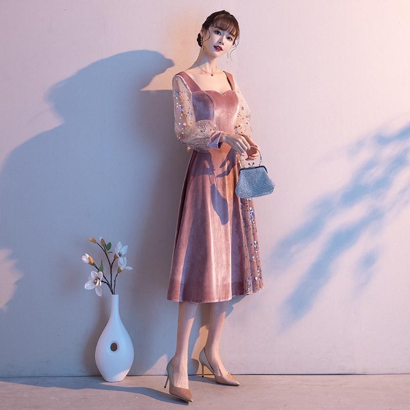 42 割引 高額売筋 パーティードレス代結婚式ワンピースドレス袖ありaラインレースベロア冬上品成 ワンピース ドレス レディース服 Urbanfarminginstitute Org