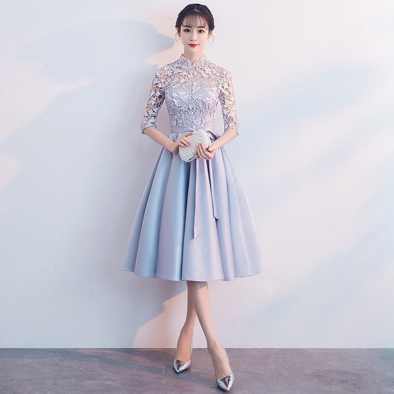 パーティードレス 20代 袖あり 結婚式 ワンピース ドレス aライン