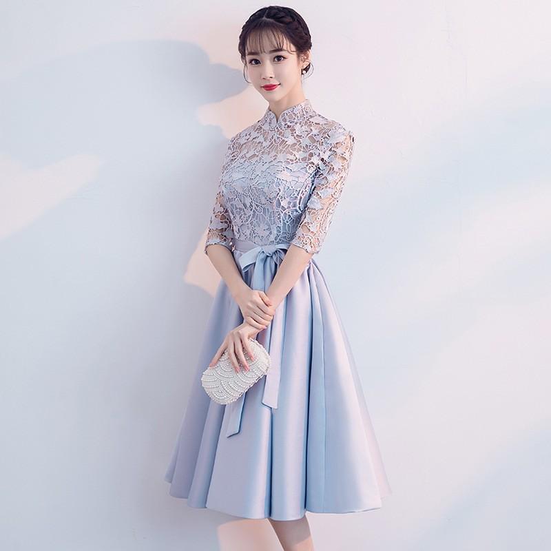 パーティードレス 20代 袖あり 結婚式 ワンピース ドレス aライン