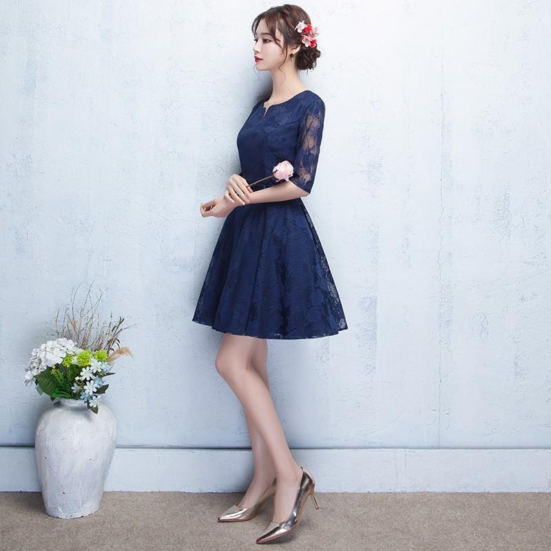 パーティードレス 結婚式 袖あり ドレス ミニ丈 ウェディング