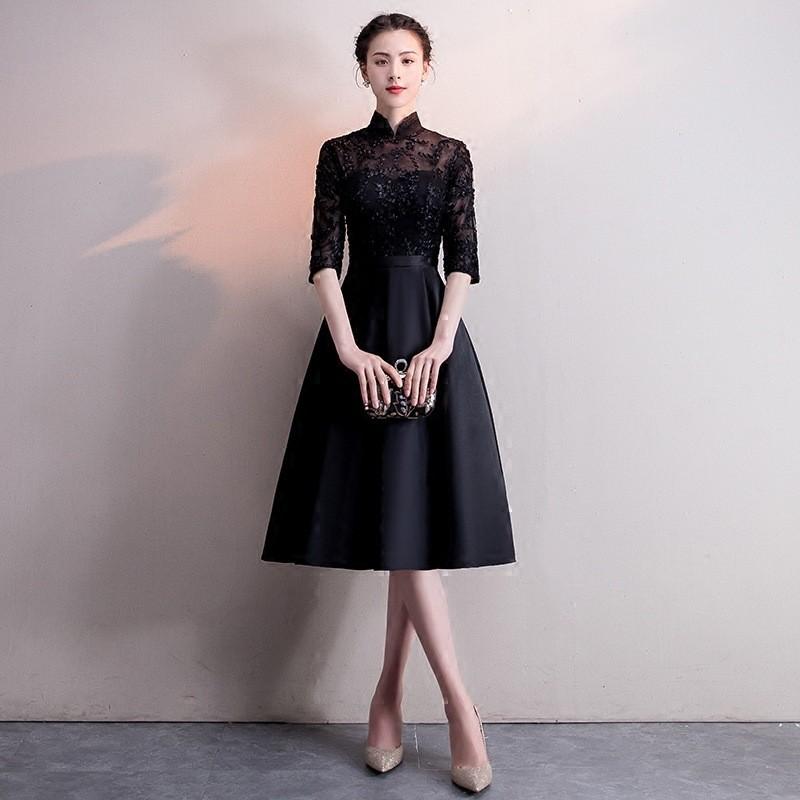 在庫処分 パーティードレス 袖あり 結婚式 ドレス レース ワンピース a