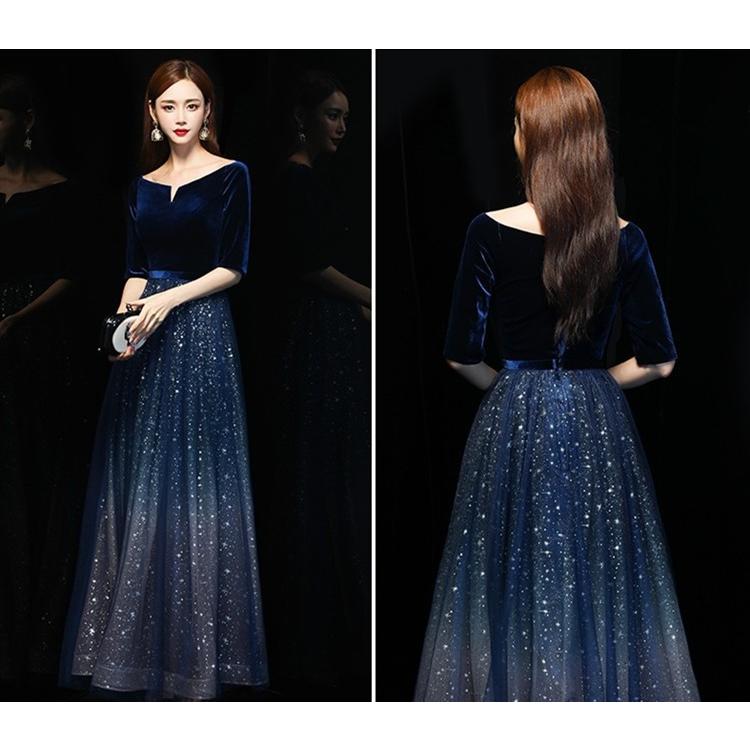 在庫処分 ロングドレス 演奏会 結婚式 ドレス 袖あり マキシ丈 aライン