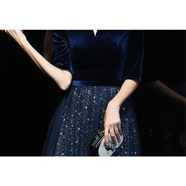 在庫処分 ロングドレス 演奏会 結婚式 ドレス 袖あり マキシ丈 aライン