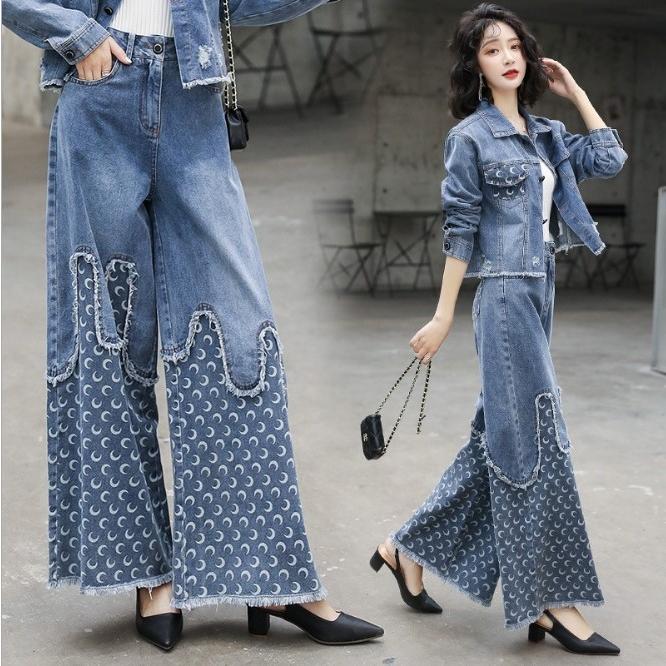 セットアップ デニムセット トップス ワイドパンツ 上下セット 長袖 秋