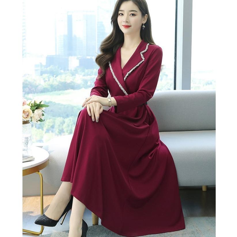 ワンピース レディース きれいめ フォーマル ロングワンピース 長袖 v