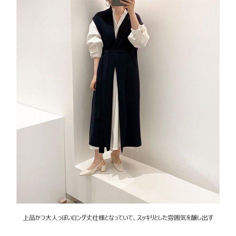 ロングジレ レディース ニット ジレベスト ロングベスト 前開き ニット