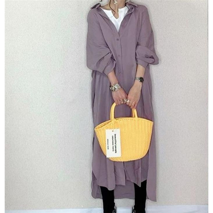 シャツワンピース ロングシャツ 秋 レディース ロングワンピース 長袖