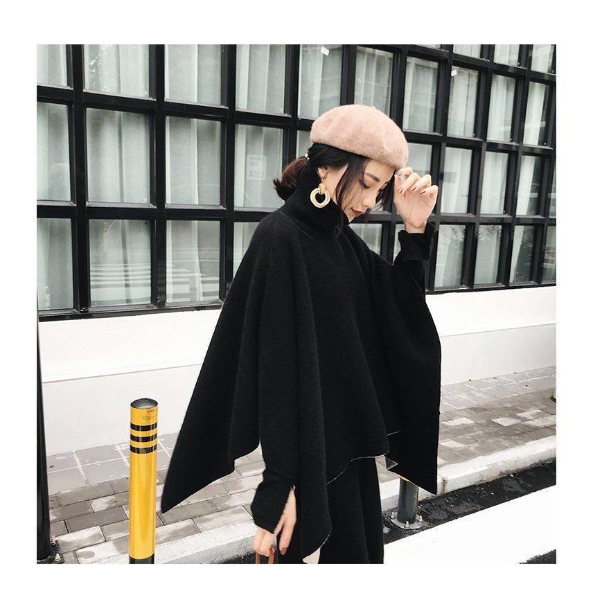 セットアップ レディース 40代 秋冬 長袖 マントプルオーバー 黒