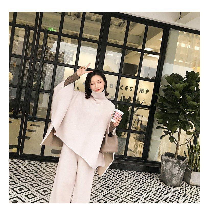 セットアップ レディース 40代 秋冬 長袖 マントプルオーバー 黒