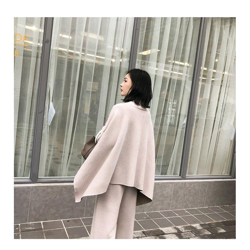 セットアップ レディース 40代 秋冬 長袖 マントプルオーバー 黒