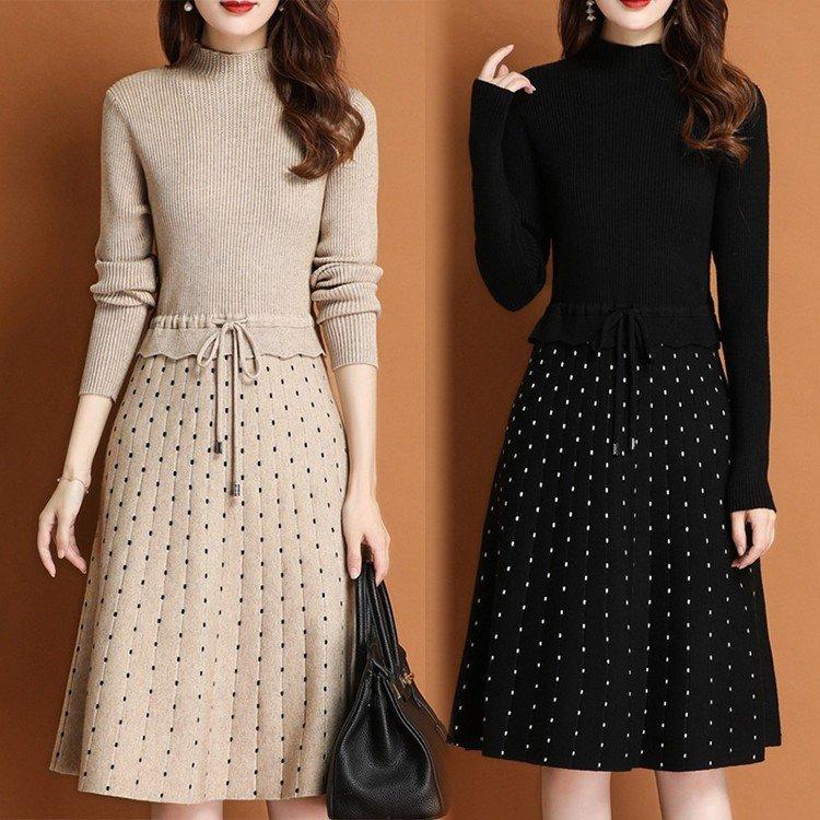 ニットワンピース レディース 40代 秋冬 長袖 膝丈 ワンピース きれい