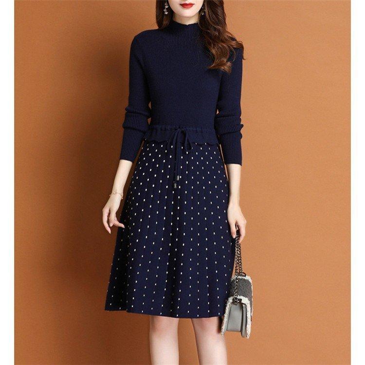 ニットワンピース レディース 40代 秋冬 長袖 膝丈 ワンピース きれい