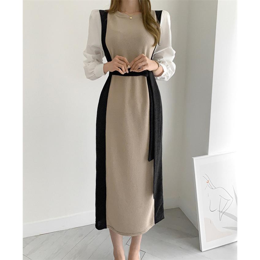 新品未使用 m&kyoko ニット切り替えワンピース ニットワンピース レディース 40代 秋冬 レイヤード おしゃれ ロング