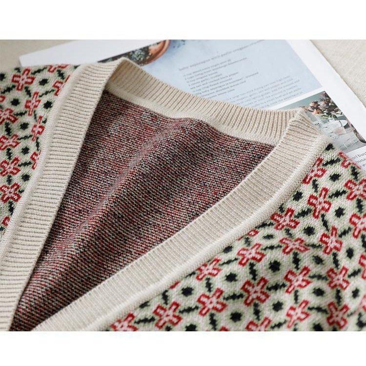 ニットセット セットアップ レディース 40代 秋冬 花柄 タイトスカート